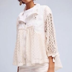99B. Anthropologie's Hei Hei White Fancy Raincoat or Jacket - Size Large